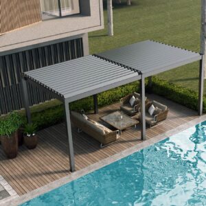 diy pergola kit set up next to pool