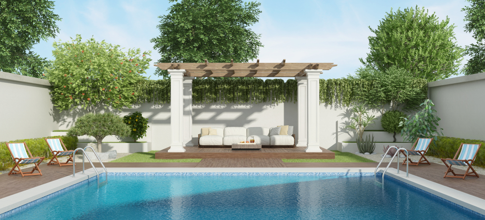 aluminum pergola by pool