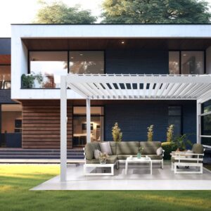 White aluminum pergola outside